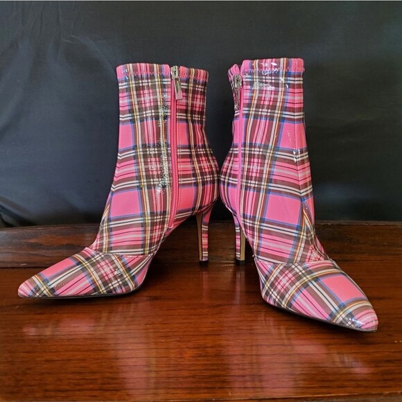 Jessica Simpson High Heel Ankle Boots Pink Plaid Size 6 - Picture 2 of 11